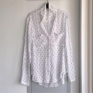 ANTHROPOLOGIE CLOTH & STONE White Button-Up Shirt with Blue Floral Pattern